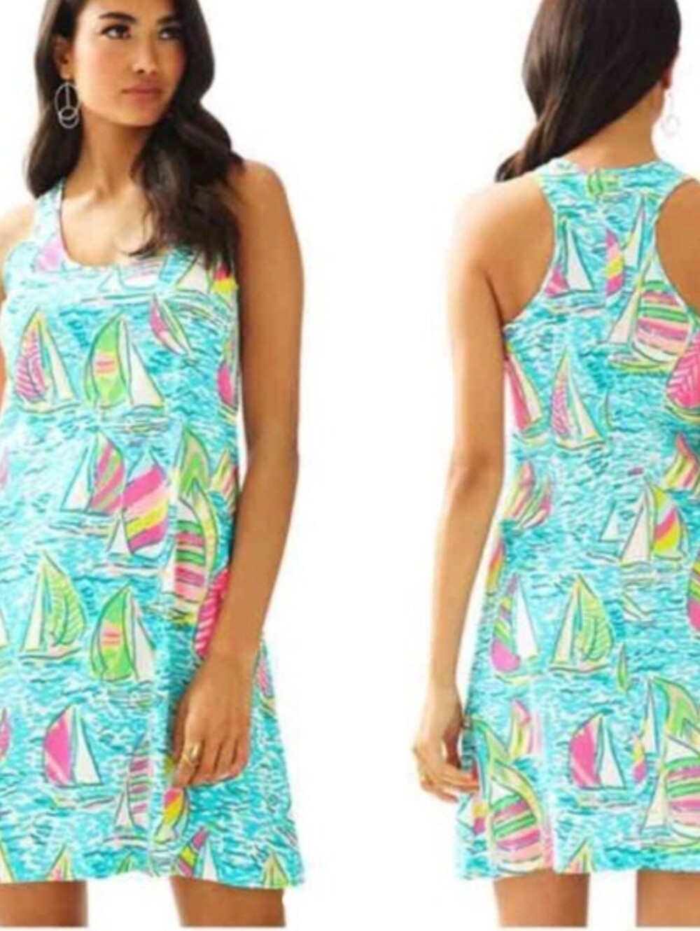 Lilly Pulitzer You Gotta Regatta Aqua Sailboat Racerback Mini Dress C45